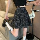 Floral Print Mini A-line Skirt Black - One Size