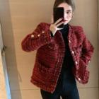 Long-sleeve Plain Tweed Coat