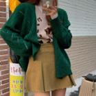 Cardigan / Leopard Print Knit Vest / Mini A-line Skirt