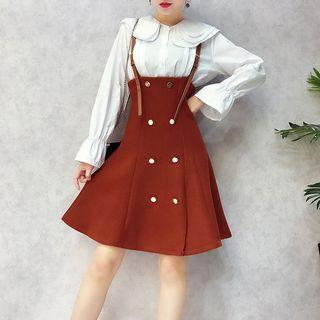 Set: Layered Collar Blouse + A-line Jumper Dress