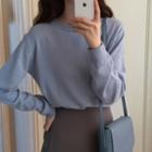 Crew-neck Long-sleeve Knit Top / Midi Straight-fit Skirt