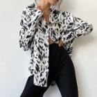 Long Sleeve Leopard Print Loose-fit Shirt