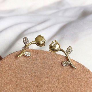 Rhinestone Rose Earring 1 Pair - Silver Earrings - Gold - One Size