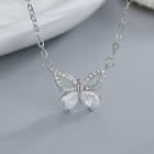 Butterfly Rhinestone Pendant Alloy Necklace Silver - One Size