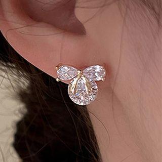 Cz Ribbon Stud Earring 1 Pair - Stud Earring - Gold - One Size