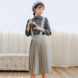 Pleated Jumper Skirt Gray - One Size