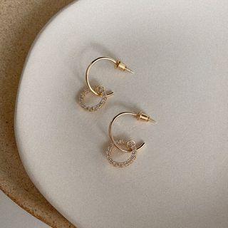 Rhinestone Hoop Dangle Earring 1 Pair - S925 Silver - Earrings - One Size