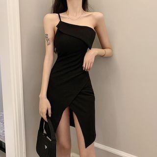One-shoulder Slit A-line Dress