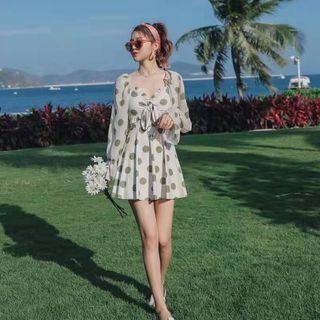 Flared-cuff Dotted Swimdress