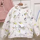 Unicorn Print Padded Hoodie White - One Size
