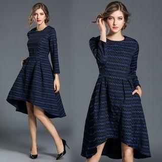 Patterned 3/4 Sleeve Long Sleeve Dress
