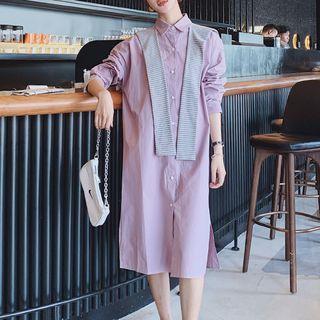 Mock Two-piece Midi Shift Shirtdress