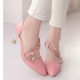 Kitten-heel Floral Detail Sandals