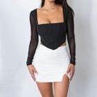 Long-sleeve Square Neck Corset Top