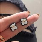 Bear Alloy Earring 1 Pair - S925 Silver Needle - Black & White - One Size