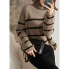Turtleneck Striped Sweater Coffee - One Size