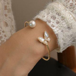 Faux Pearl Butterfly Bracelet 1 Piece - Bracelet - Faux Pearl Butterfly - White - One Size