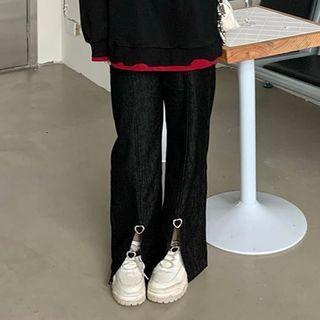 Heart Accent Slit Hem Straight Leg Jeans