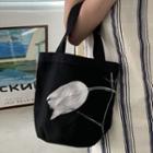 Floral Canvas Handbag Black - One Size