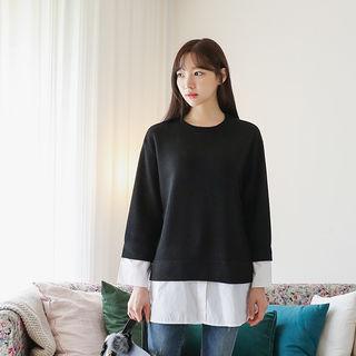 Mock-shirt Layered Long Knit Top