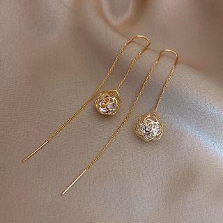 Rose Rhinestone Alloy Dangle Earring 1 Pair - Gold - One Size
