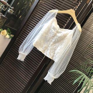 Mesh Sleeve Sweetheart Neckline Crop Top