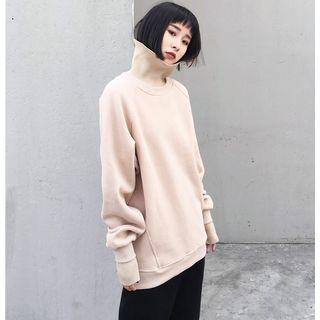 Loose-fit Turtleneck Mock Two-piece Pullover Khaki - One Size