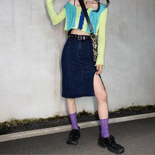 Denim Slit Midi Straight-fit Skirt