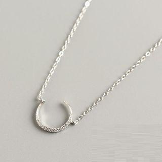 Sterling Silver Rhinestone Moon Necklace Silver - 925 Silver