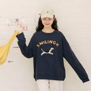 Crewneck Printed Letter Long-sleeve Sweatshirt Navy Blue - One Size
