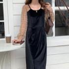 Long-sleeve Lace Velvet Midi Dress