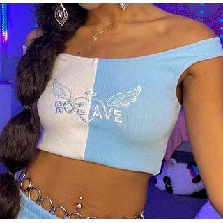 Embroidered Two-tone Cropped Tank Top