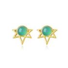 Sterling Silver Plated Gold Fashion Elegant Star Green Stud Earrings Golden - One Size