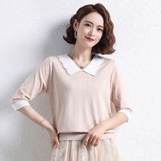 3/4-sleeve Collar Knit Top