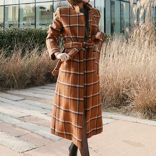 Tie-waist Check Coat