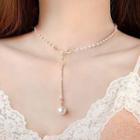 Faux Pearl Bow Necklace A338 - Faux Pearl Bow Necklace - One Size