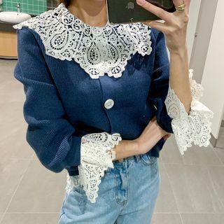 Crochet-lace Detail Knit Cardigan
