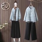 Frog Button Padded Jacket / Cropped Wide Leg Pants