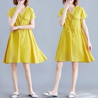 Plain Semi Split-neck Dress