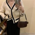 V-neck Color-block Long-sleeve Knitted Cardigan