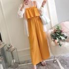 Spaghetti-strap Wide-leg Jumpsuit / Lace Jacket / Set