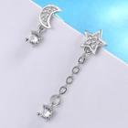 Non-matching Rhinestone Moon & Star Dangle Earring 1 Pair - 925 Silver - Silver - One Size