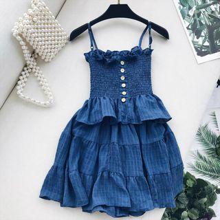 Set: Shirred Camisole Top + High Waist A-line Skirt