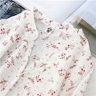 Elbow-sleeve Flower Print Blouse Red - One Size