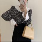 Floral Print Ruffle Trim Buttoned Blouse