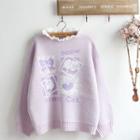 Mock-neck Frill-trim Sweater Violet - One Size
