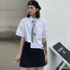 Short Sleeve Front Front Asymmetrical Shirt / Plain Mini A-line Skirt