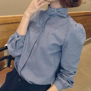 Band Collar Striped Blouse