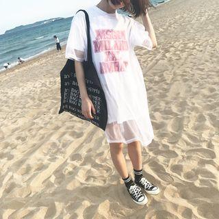 Short-sleeve Mesh-covered T-shirt Dress