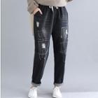 Stitched Ripped Drawstring Harem Jeans
